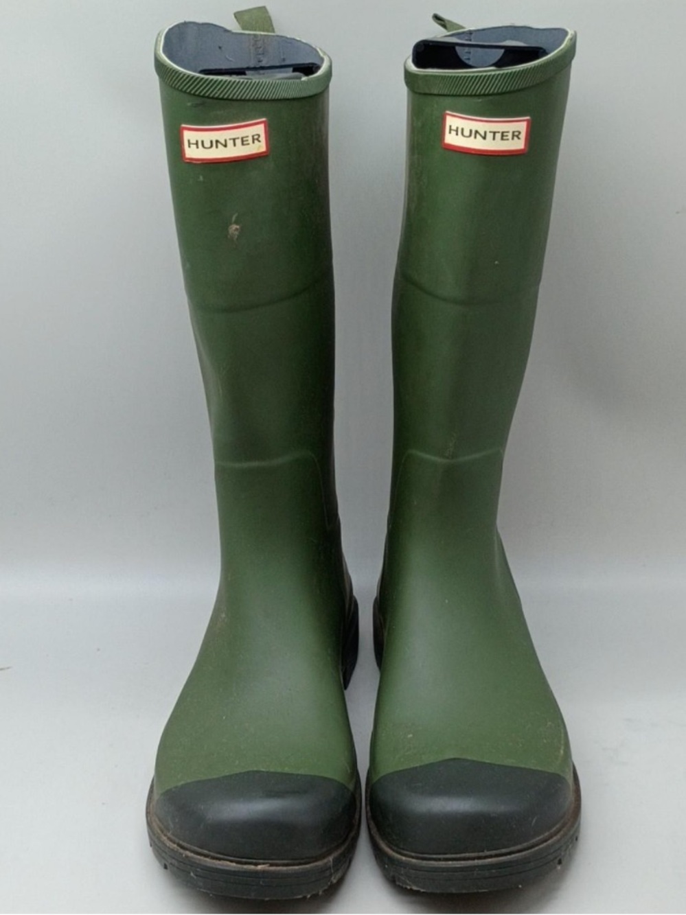 Hunter green knee high rain boots